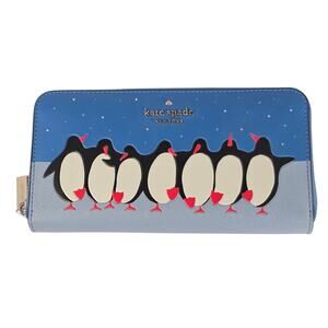 Kate Spade Arctic Friends Continental Wallet Penguin Blue Zip Around Blue Clutch